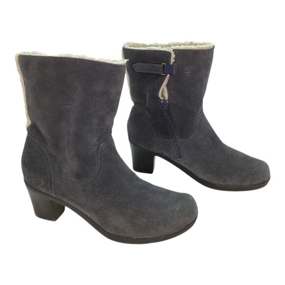 Clark’s Bendables blue suede sherpa lined heeled boots Women's size 8.5 - Picture 2 of 7